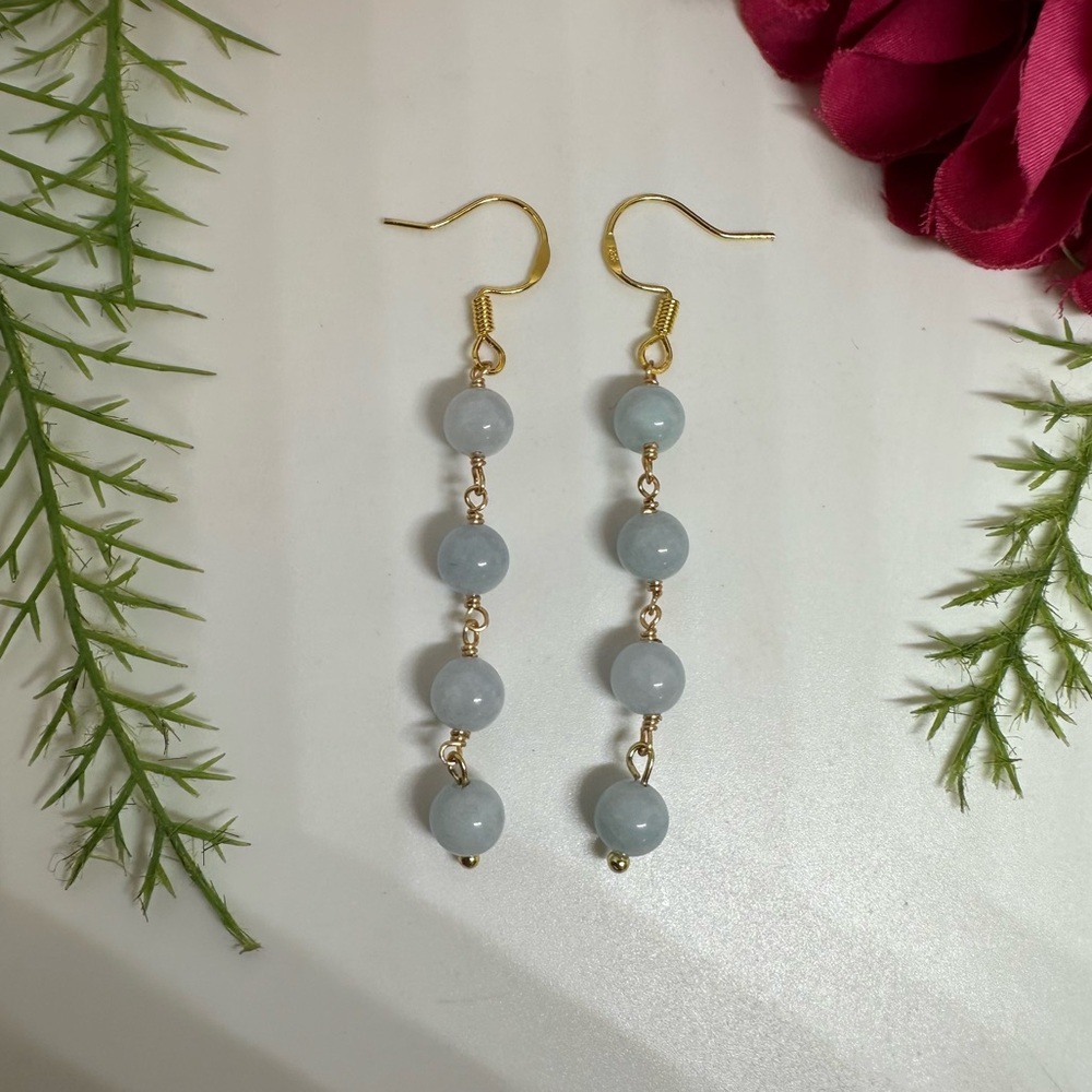 NEW⚜️Raw Aquamarine Beaded Earrings - Picture 2 of 6